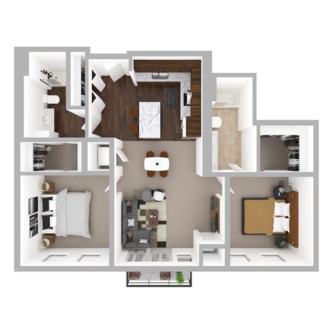 Floor plan for 2 beds, 2 baths, 1065 sqft